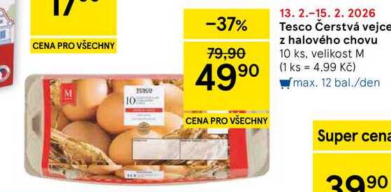 Tesco Čerstvá vejce z halového chovu, 10 ks, velikost M  