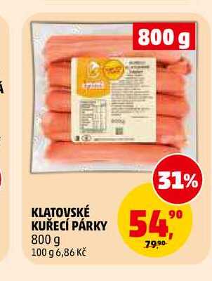 KLATOVSKÉ KUŘECÍ PÁRKY, 800 g