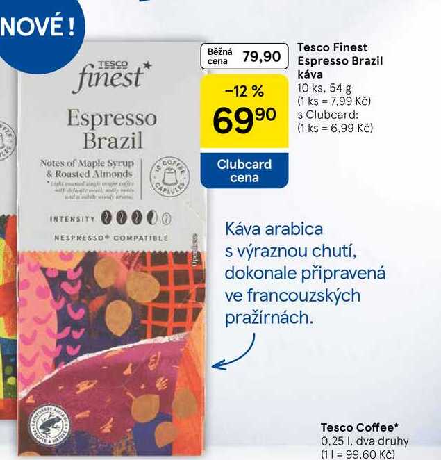 Tesco Finest Espresso Brazil káva, 10 ks, 54 g  