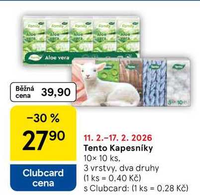 Tento Kapesníky, 10× 10 ks. 3 vrstvy, dva druhy 