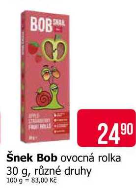 Šnek Bob ovocná rolka 30 g, různé druhy