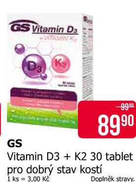 GS Vitamin D3 + K2 30 tablet pro dobrý stav kostí