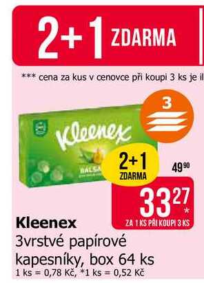 Kleenex 3vrstvé papírové kapesníky, box 64 ks