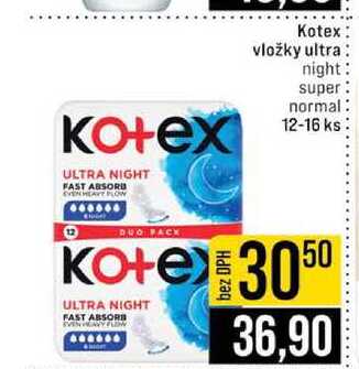 Kotex vložky ultra night super normal 12-16 ks 