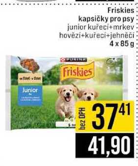 Friskies kapsičky pro psy junior kuřecí+mrkev hovězí+kuřecí+jehněčí  4 x 85 g 