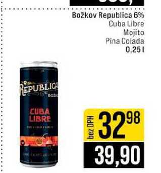 Božkov Republica 6% Cuba Libre Mojito Pina Colada 0,25l