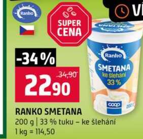 RANKO SMETANA 200 g 33 % tuku ke šlehání