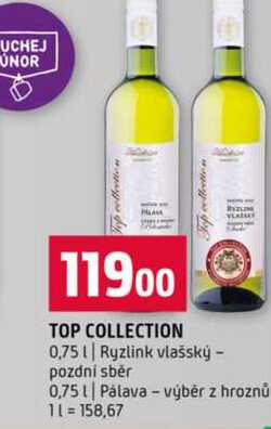 TOP COLLECTION 0,75l Ryzlink vlašský pozdní sběr 0,75l Pálava výběr z hroznů