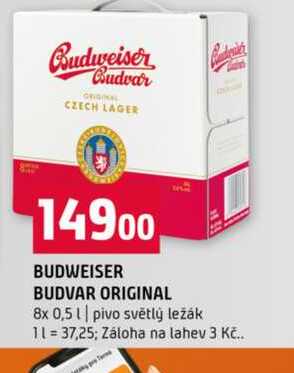 BUDWEISER BUDVAR ORIGINAL 8x 0,5l pivo světlý ležák 