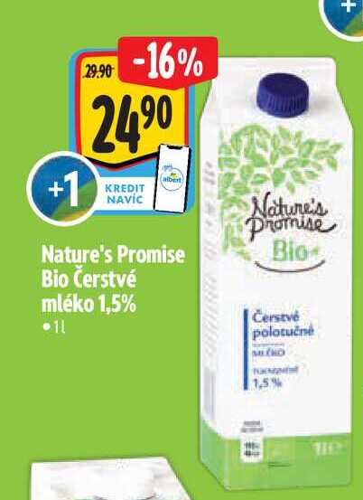 Nature's Promise Bio Čerstvé mléko 1,5% 1 l