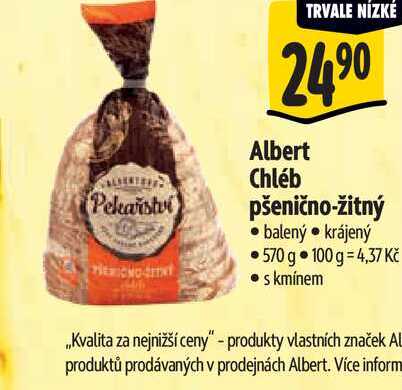    Albert Chléb pšenično-žitný balený 570 g  