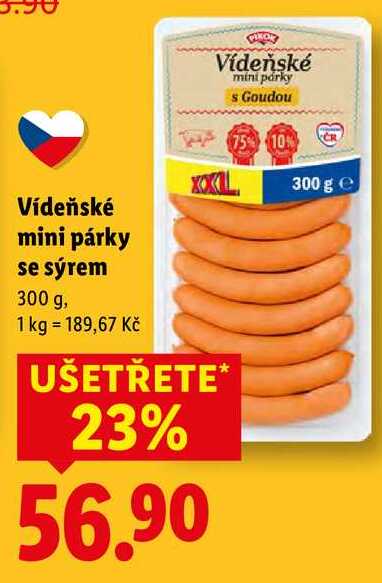 Vídeňské mini párky se sýrem, 300 g