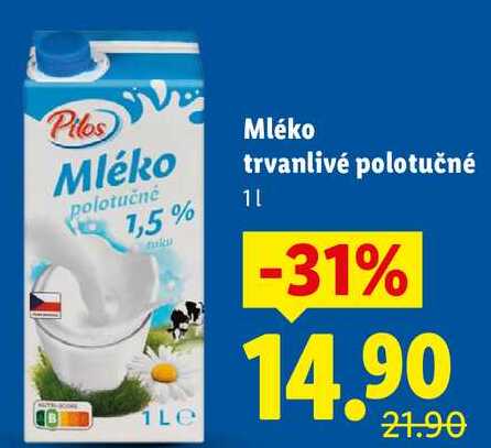 Mléko trvanlivé polotučné, 1 l