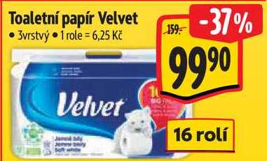 Toaletní papír Velvet, 16 rolí