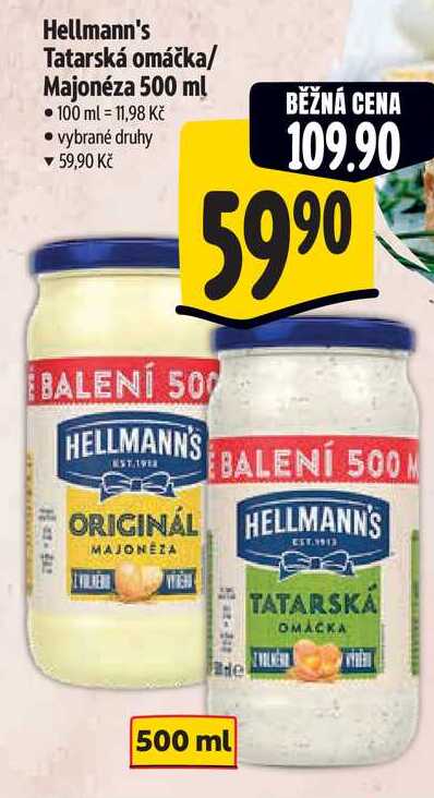 Hellmann's Tatarská omáčka/Majonéza, 500 ml 