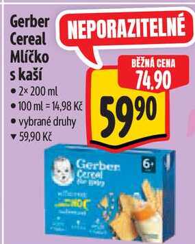 Gerber Cereal Mlíčko s kaší, 2x 200 ml