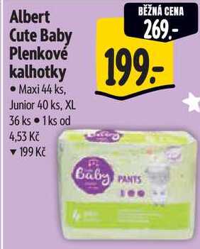 Albert Cute Baby Plenkové kalhotky, Maxi 44 ks, Junior 40 ks, XL 36 ks