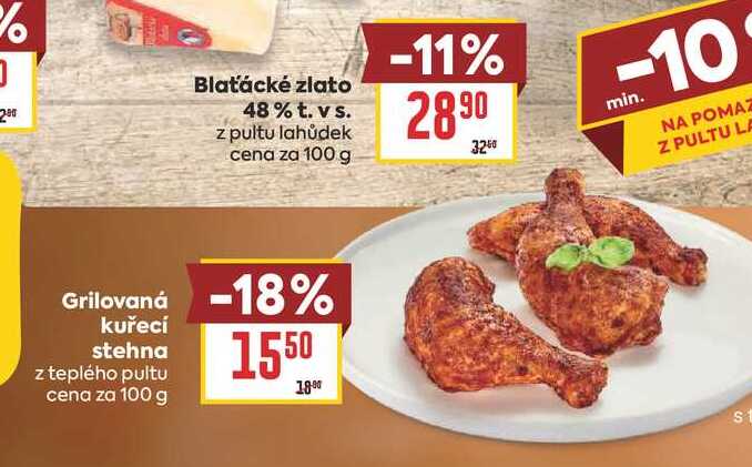 Grilovaná kuřecí stehna z teplého pultu cena za 100 g 