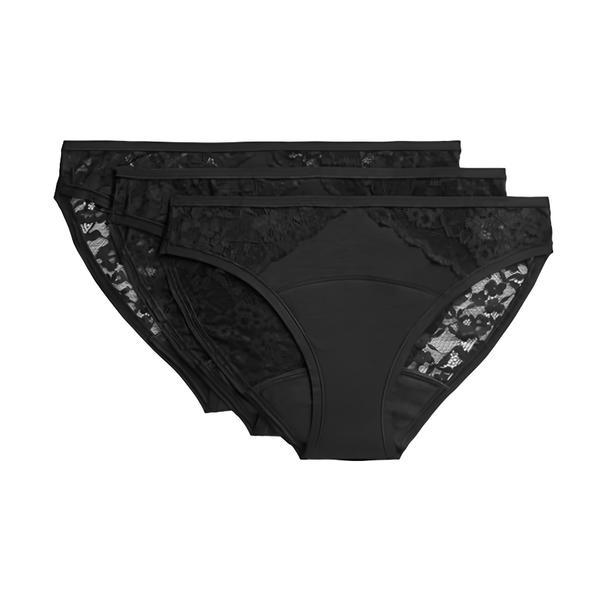 Marks & Spencer Menstruační bikiny s krajkou, vysoce savé, černé, 3ks, vel. 12