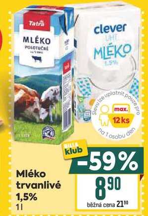 Mléko trvanlivé 1,5% 1l
