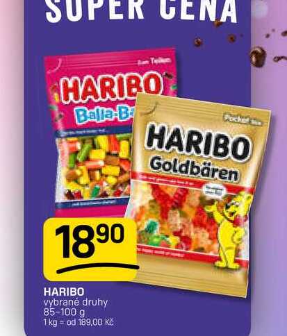 HARIBO vybrané druhy 85-100 g