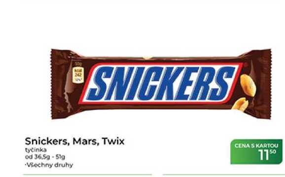 Snickers, Mars, Twix tyčinka od 36,5g - 51g