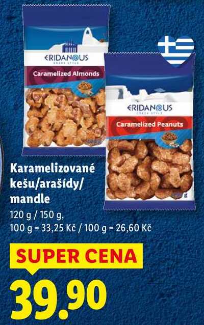 Karamelizované kešu/arašídy/mandle, 120 g/150 g