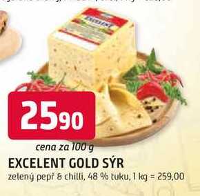 EXCELENT GOLD SÝR zelený pepř & chilli, 48 % tuku, 100 g