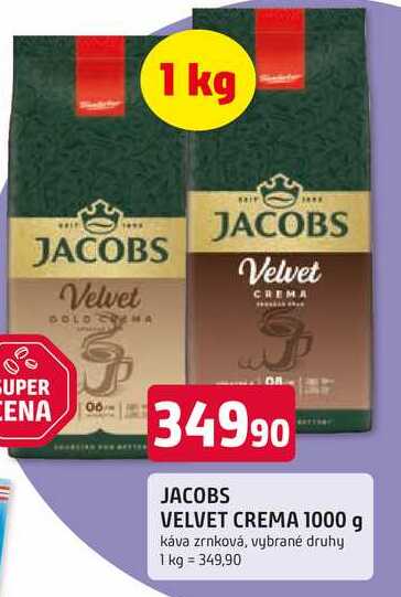 JACOBS VELVET CREMA 1000 g káva zrnková