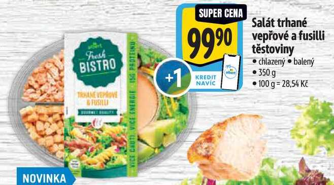 Salát trhané vepřové a fusilli těstoviny, 350 g