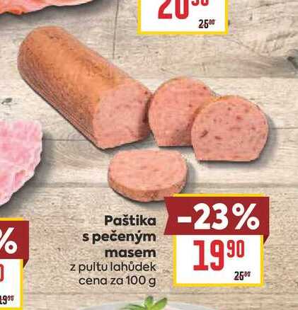 Paštika s pečeným masem z pultu lahůdek cena za 100 g 