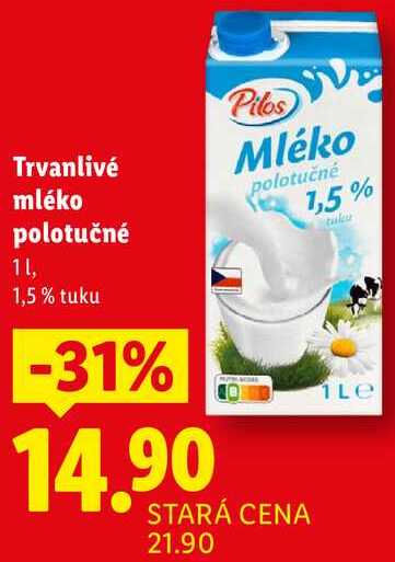 Trvanlivé mléko polotučné, 1 l