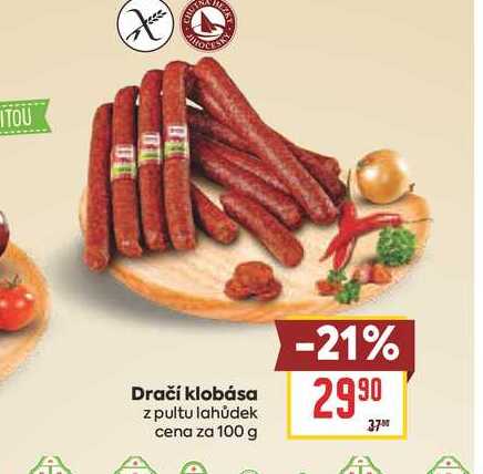Dračí klobása z pultu lahůdek cena za 100 g