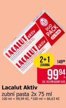 Lacalut Aktiv zubní pasta 2x 75 ml