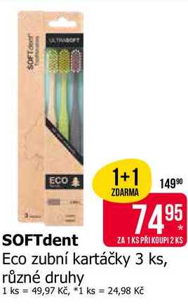 SOFTdent Eco zubní kartáčky 3 ks, různé druhy