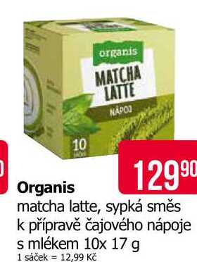 Organis matcha latte, sypká směs k přípravě čajového nápoje s mlékem 10x 17 g 