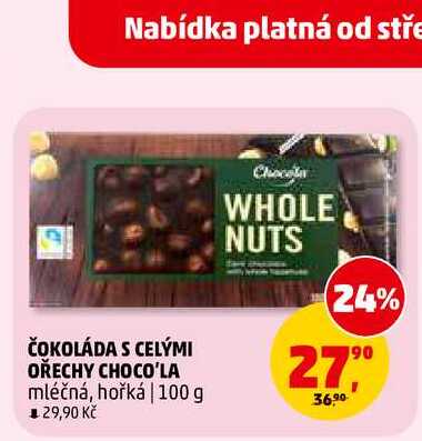ČOKOLÁDA S CELÝMI OŘECHY CHOCO'LA, 100 g