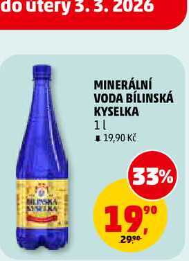 MINERÁLNÍ VODA BÍLINSKÁ KYSELKA, 1 l