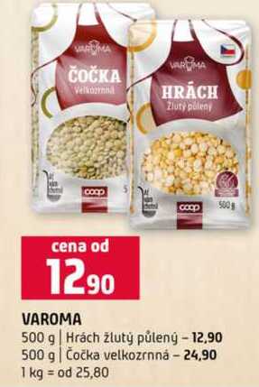 VAROMA Hrách žlutý půlený, Čočka velkozrnná 500 g