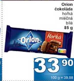 Orion čokoláda hořká mléčná bílá 85 g
