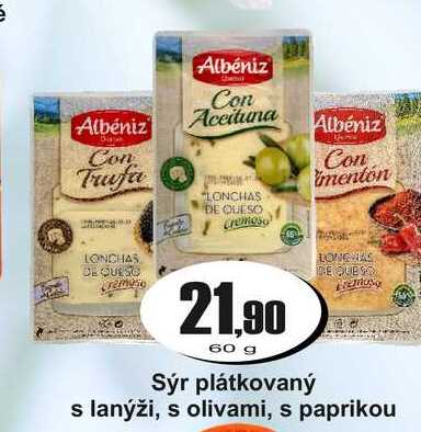 Sýr plátkovaný s lanýži, s olivami, s paprikou 60 g