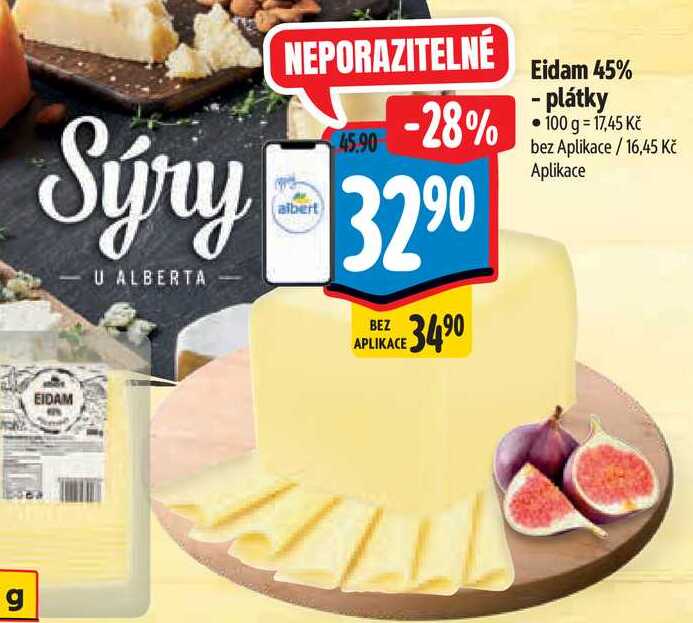  Eidam 45% - plátky  100 g  