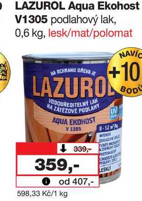 LAZUROL Aqua Ekohost V1305 podlahový lak, 0,6 kg