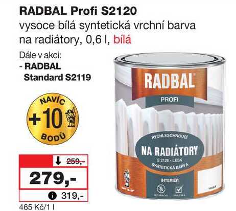 RADBAL Profi S2120 vysoce bílá syntetická vrchní barva na radiátory, 0,6l