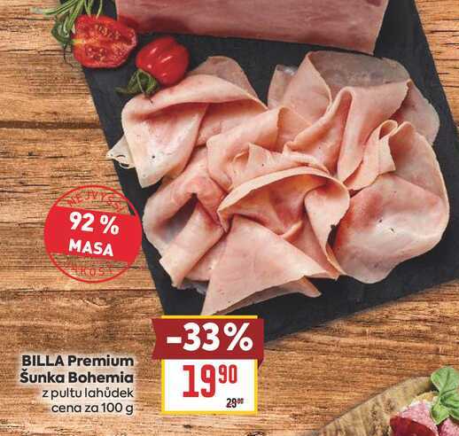 BILLA Premium Šunka Bohemia z pultu lahůdek cena za 100 g