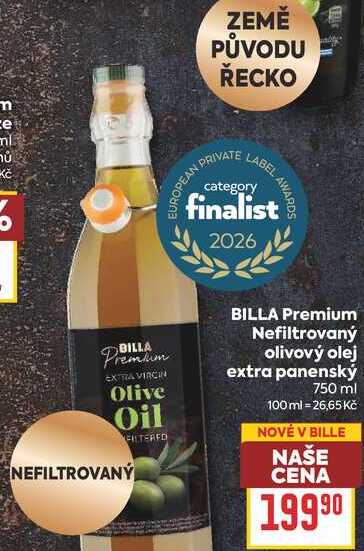 BILLA Premium Nefiltrovaný olivový olej extra panenský 750 ml 