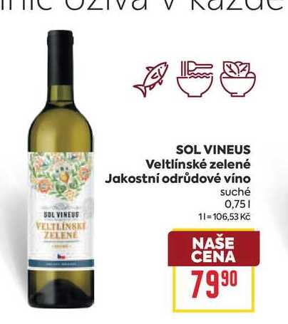 SOL VINEUS Veltlínské zelené Jakostní odrůdové víno suché 0,75l