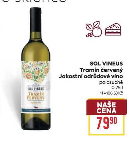 SOL VINEUS Tramín červený Jakostní odrůdové víno polosuché 0,75l