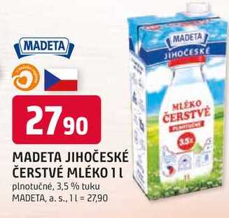 JIHOČESKÉ ČERSTVÉ MLÉKO 1l plnotučné, 3,5 % tuku