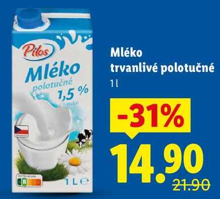 Mléko trvanlivé polotučné, 1 l